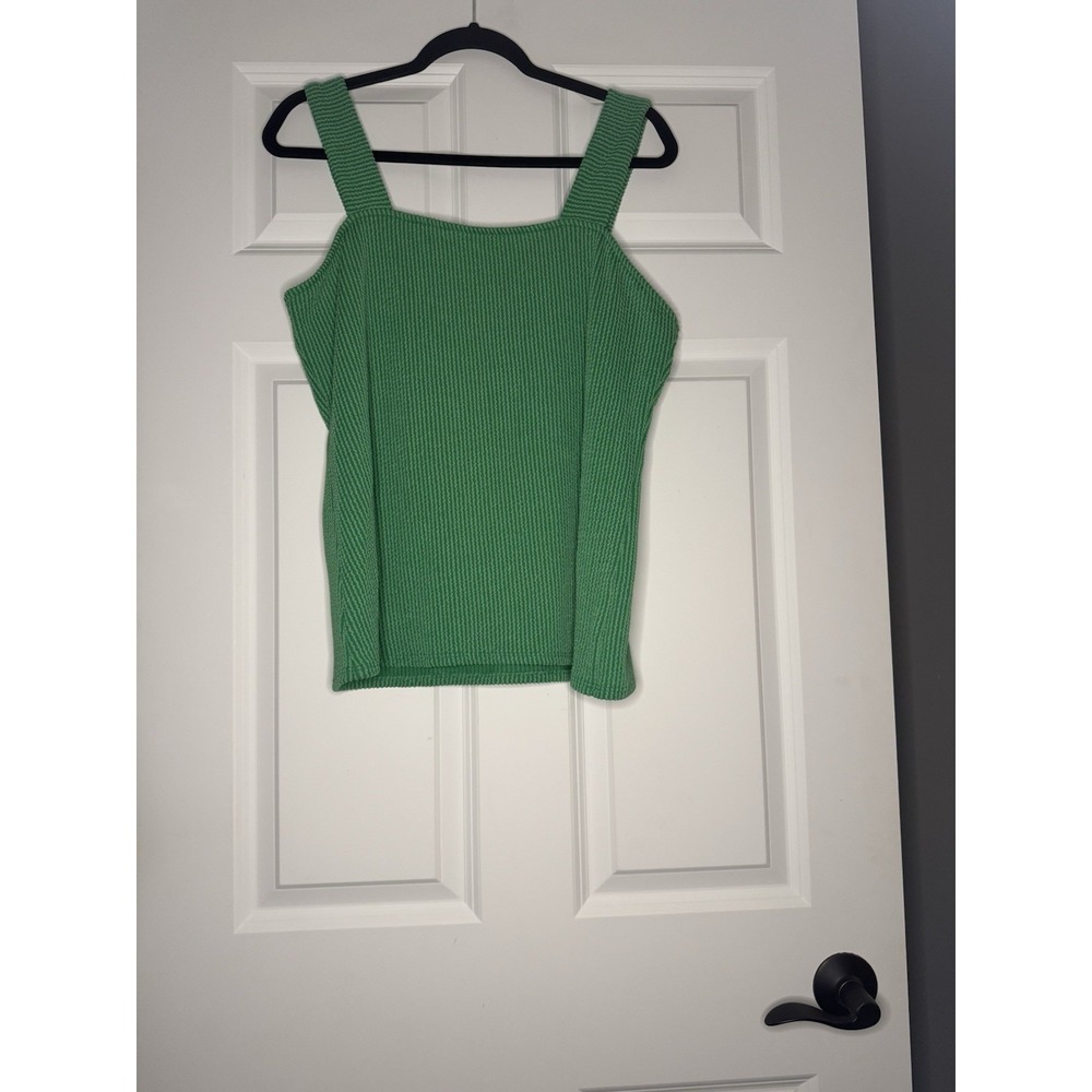 Pulse Square Neck Ribbed Tank Top Xl Green